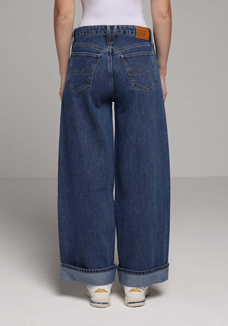 Loose Fit Kadın Dark İndigo Denim Jean Pantolon