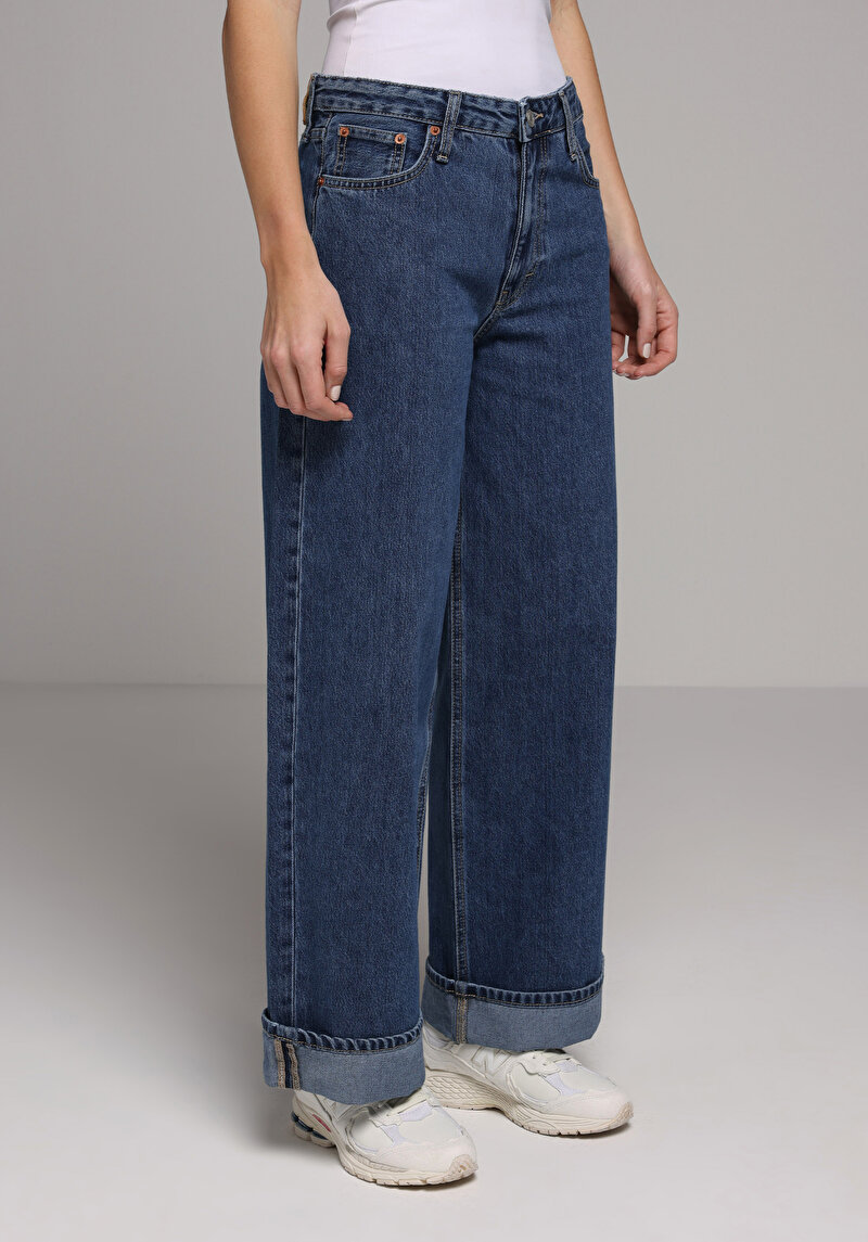 Loose Fit   Kadın Dark İndigo Denim Jean Pantolon