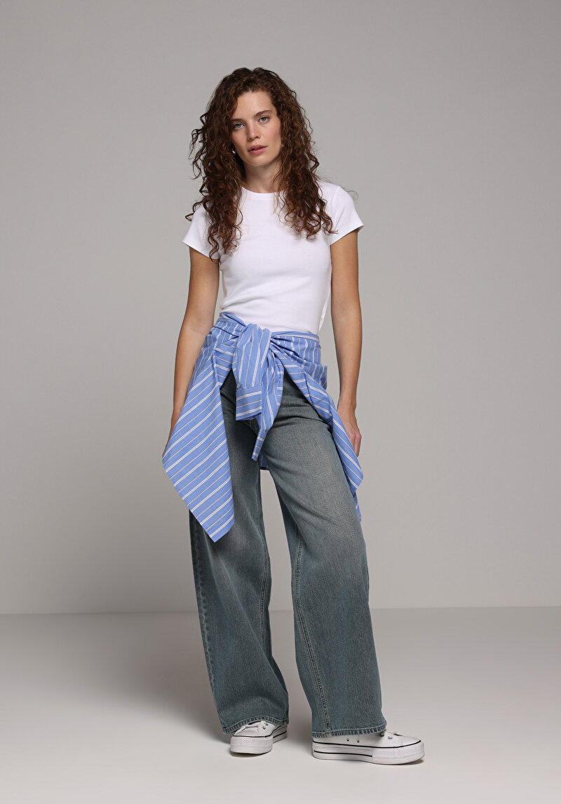 Loose Fit   Kadın Green Cast Denim Jean Pantolon