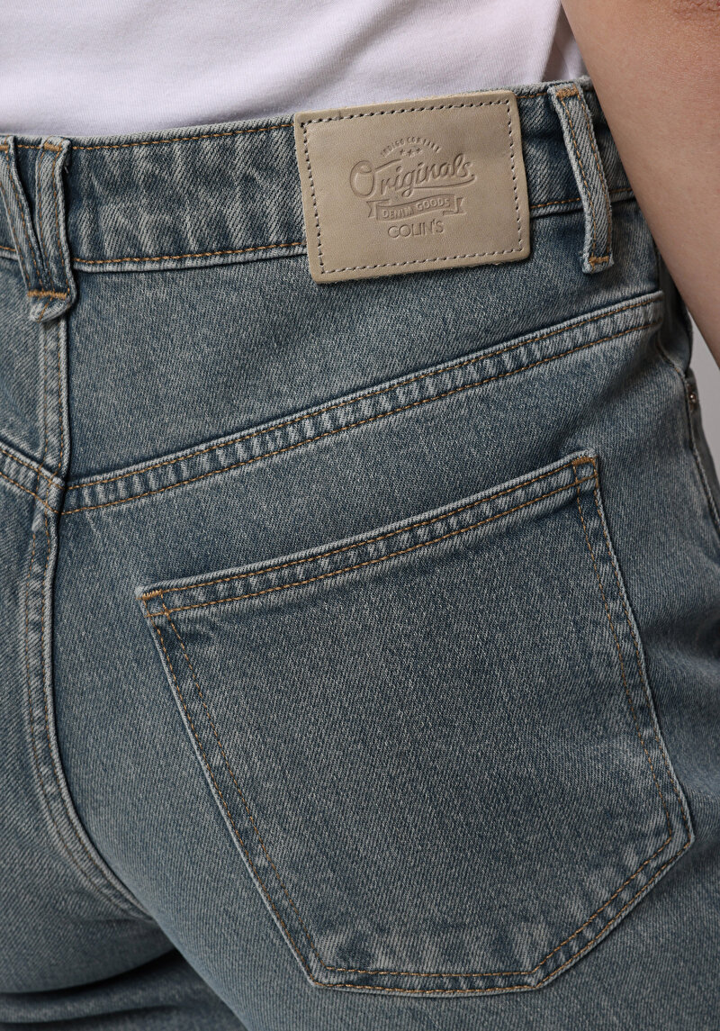 Loose Fit   Kadın Green Cast Denim Jean Pantolon