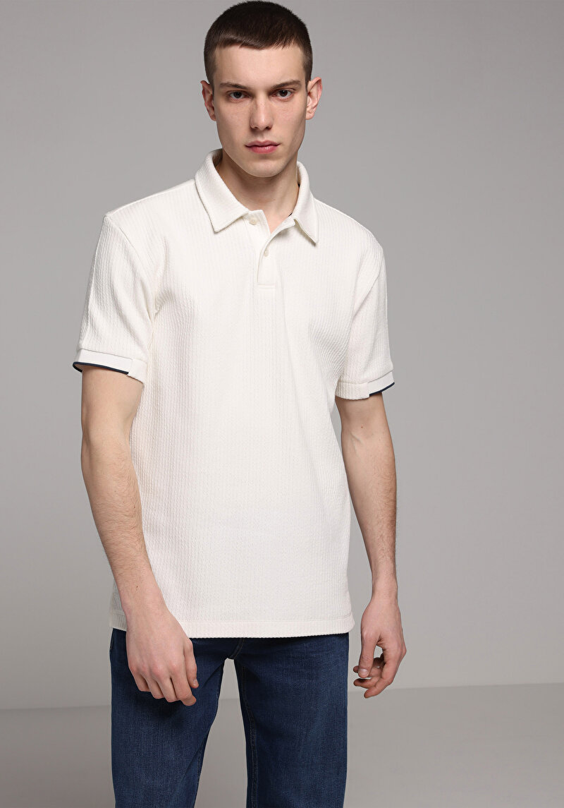 Regular Fit Polo Yaka Düz Erkek Beyaz Kısa Kol Tişört
