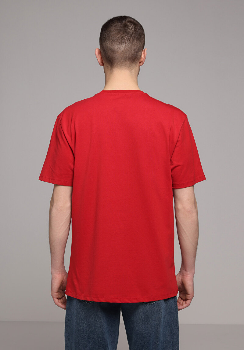 Regular Fit Yuvarlak Yaka Düz Erkek Kirmizi Kısa Kol Tişört