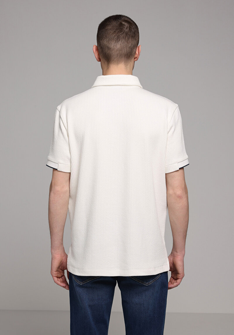 Regular Fit Polo Yaka Düz Erkek Beyaz Kısa Kol Tişört