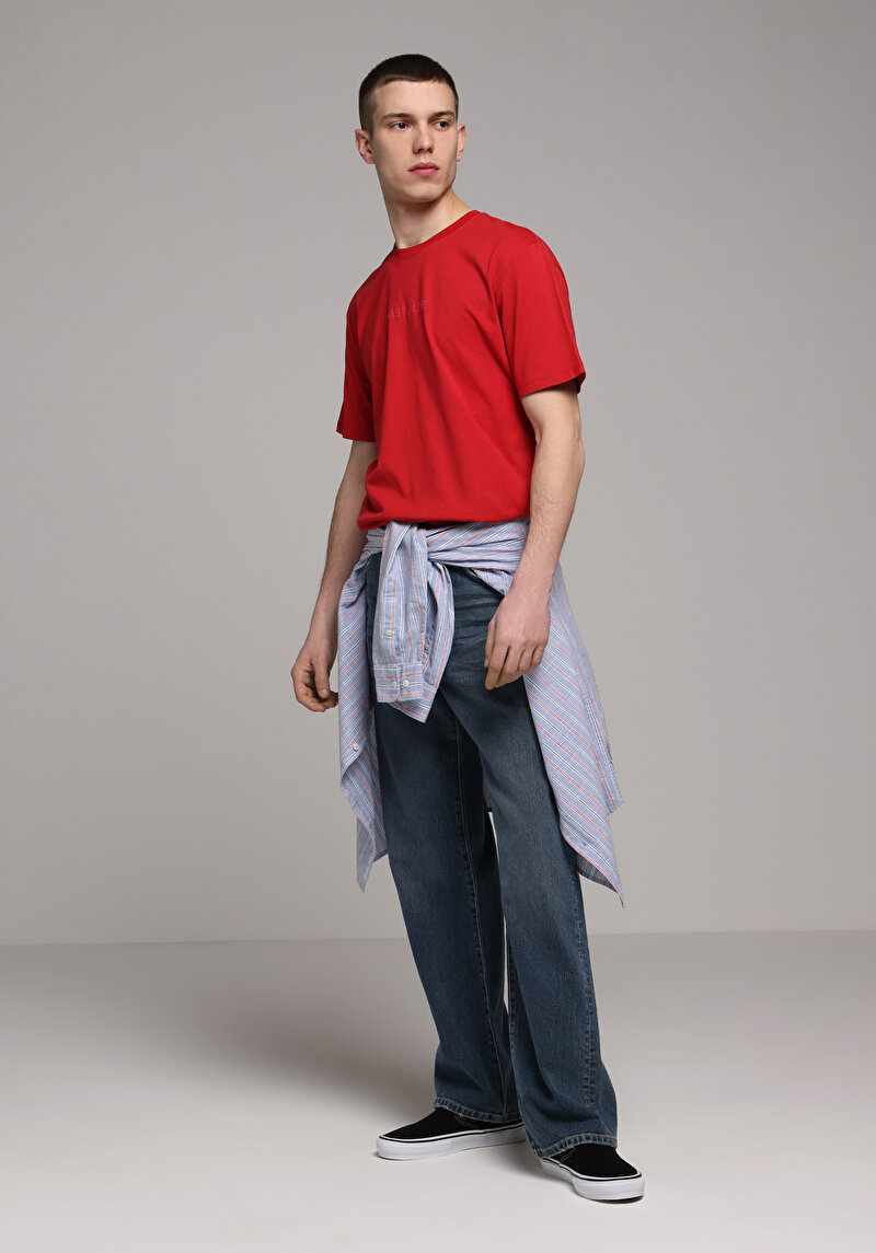 Regular Fit Yuvarlak Yaka Düz Erkek Kirmizi Kısa Kol Tişört