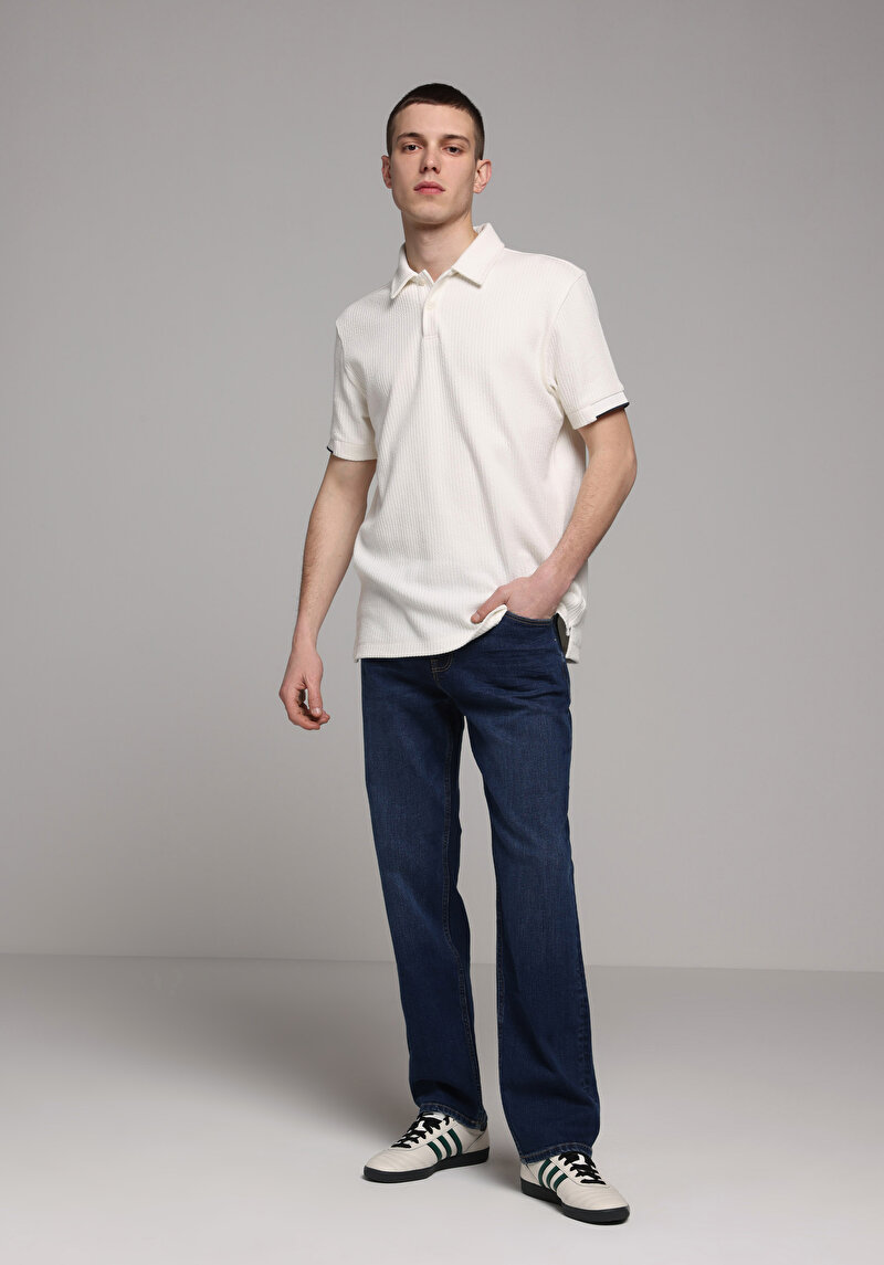 Regular Fit Polo Yaka Düz Erkek Beyaz Kısa Kol Tişört