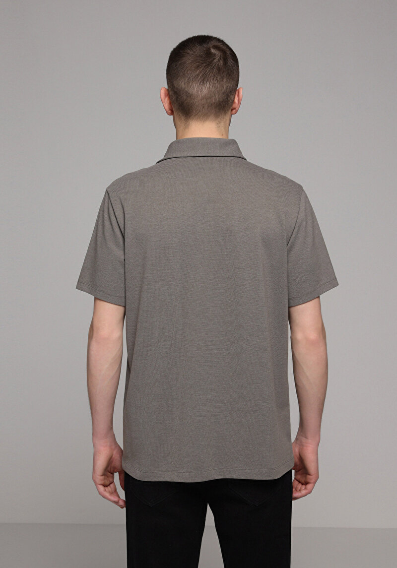 Regular Fit Polo Yaka Düz Erkek Haki Kısa Kol Tişört