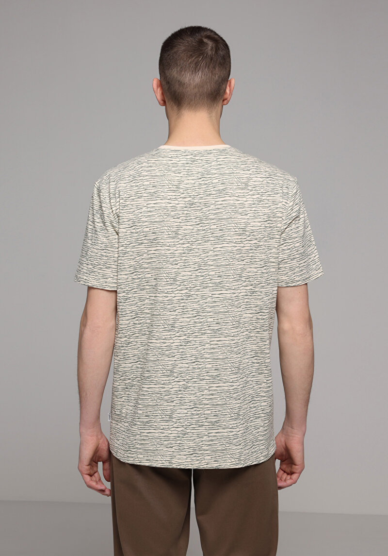 Regular Fit Yuvarlak Yaka Baskılı Erkek Bej Kısa Kol Tişört