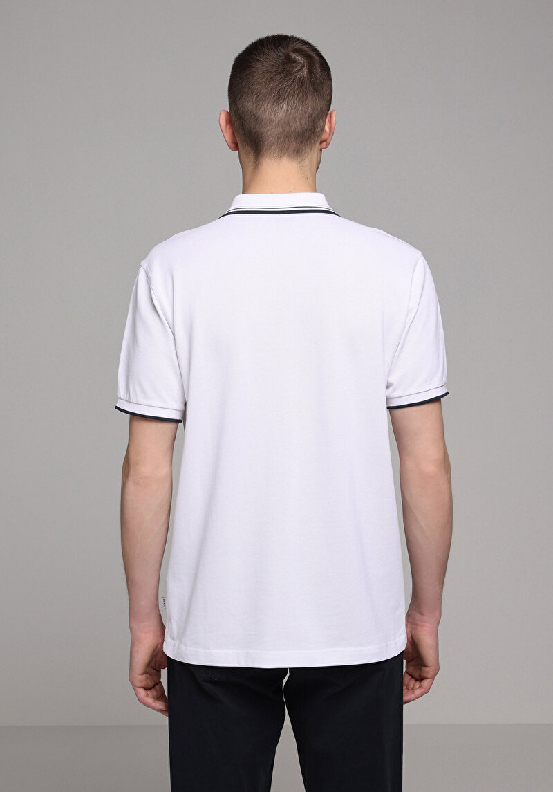 Regular Fit Polo Yaka Düz Erkek Beyaz Kısa Kol Tişört