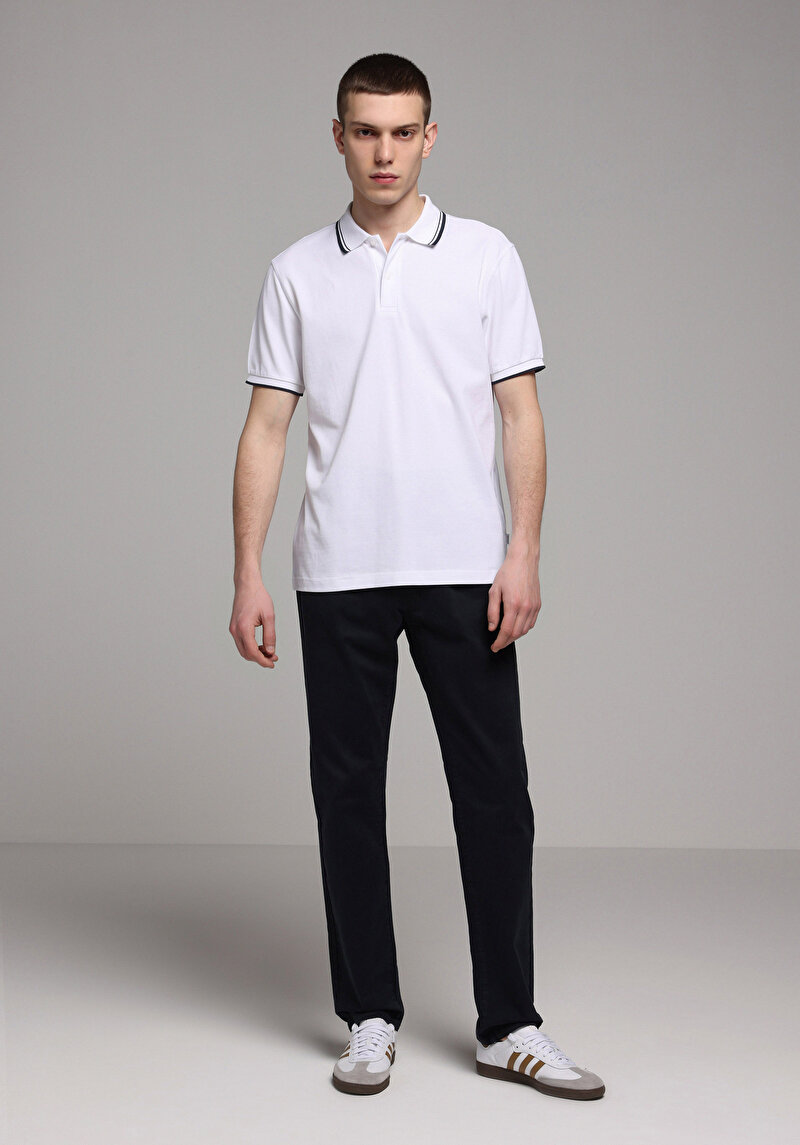 Regular Fit Polo Yaka Düz Erkek Beyaz Kısa Kol Tişört