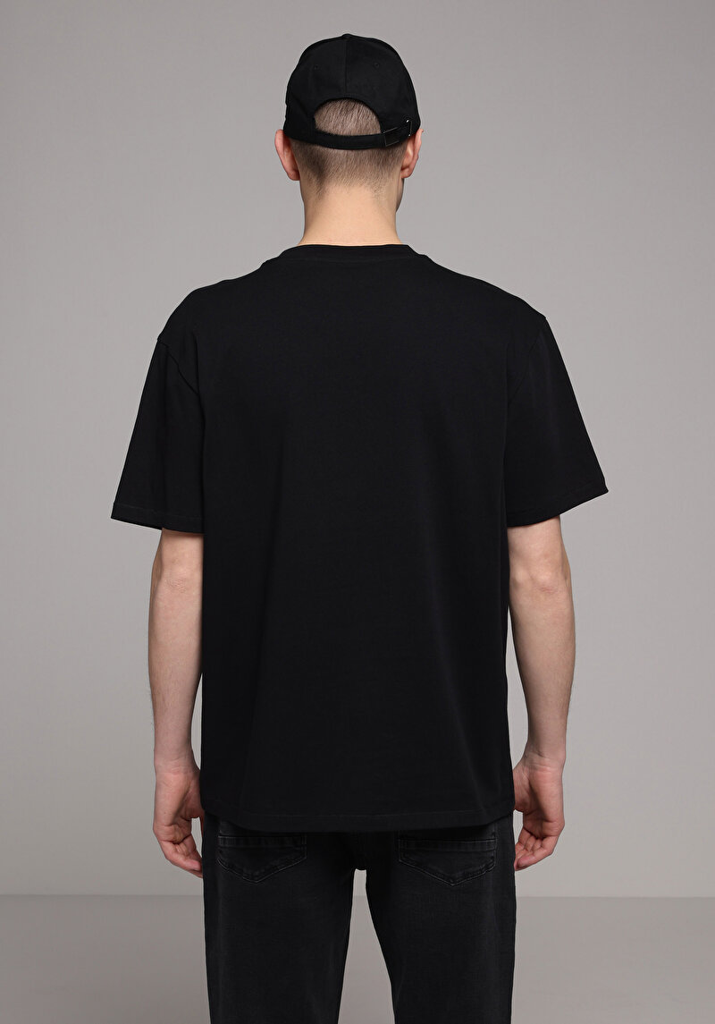 Oversize Fit Yuvarlak Yaka Düz Erkek Antrasit Kısa Kol Tişört