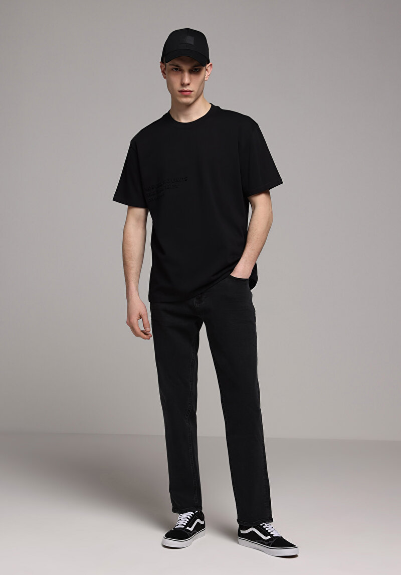 Oversize Fit Yuvarlak Yaka Düz Erkek Antrasit Kısa Kol Tişört