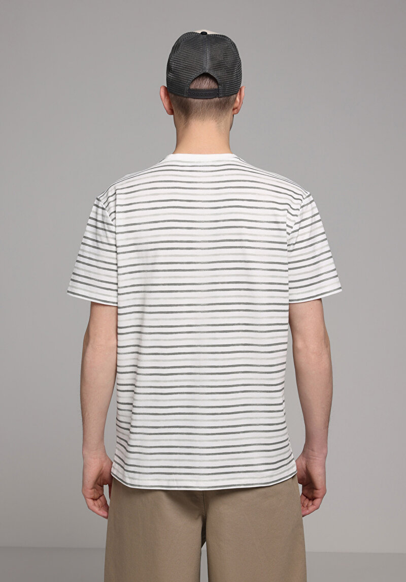 Regular Fit Yuvarlak Yaka Çizgili Erkek Yeşil Kısa Kol Tişört