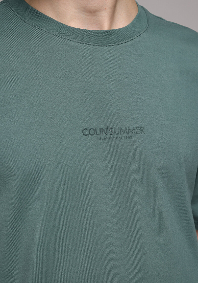 Regular Fit Yuvarlak Yaka Düz Erkek Yeşil Kısa Kol Tişört