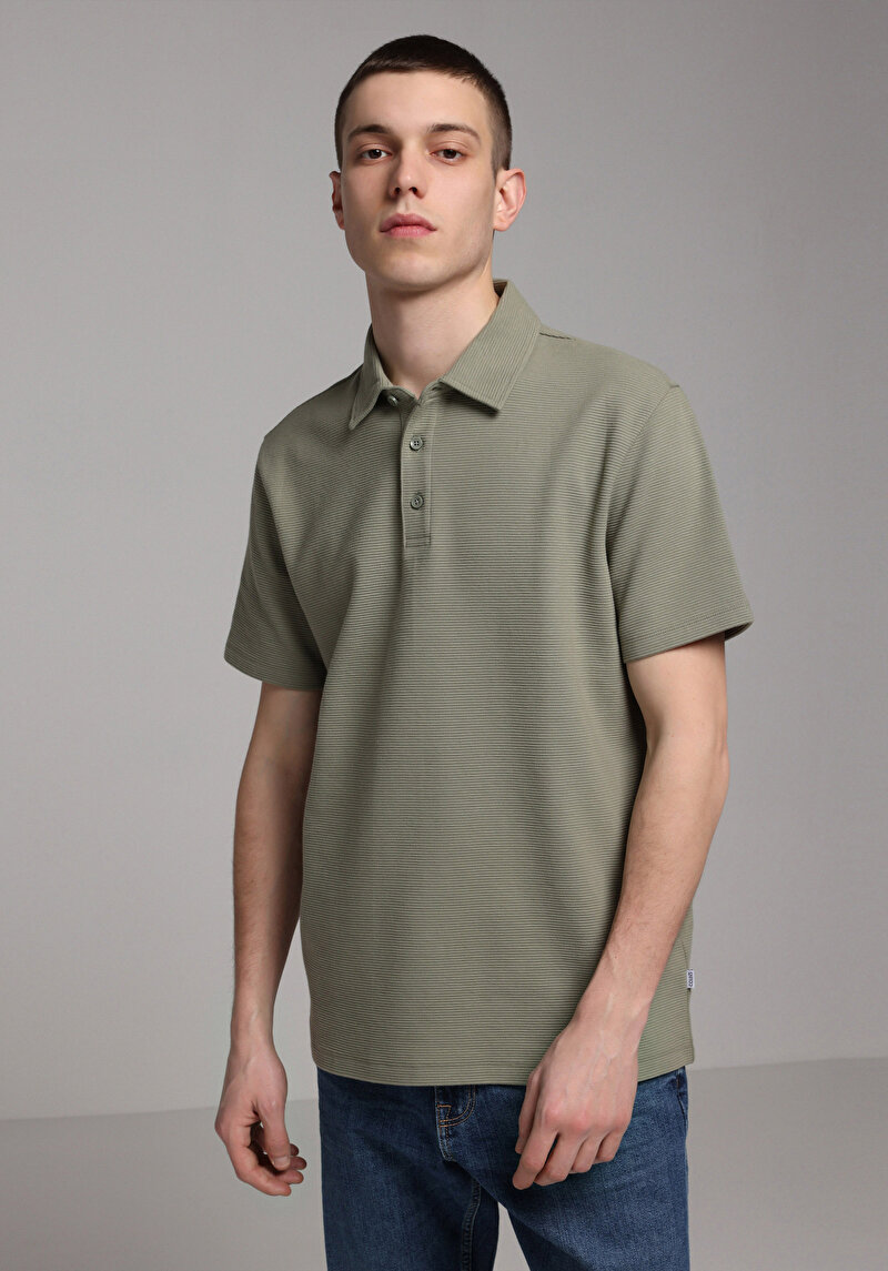 Regular Fit Polo Yaka Düz Erkek Yeşil Kısa Kol Tişört