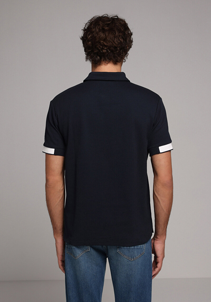 Regular Fit Polo Yaka Düz Erkek Lacivert Kısa Kol Tişört