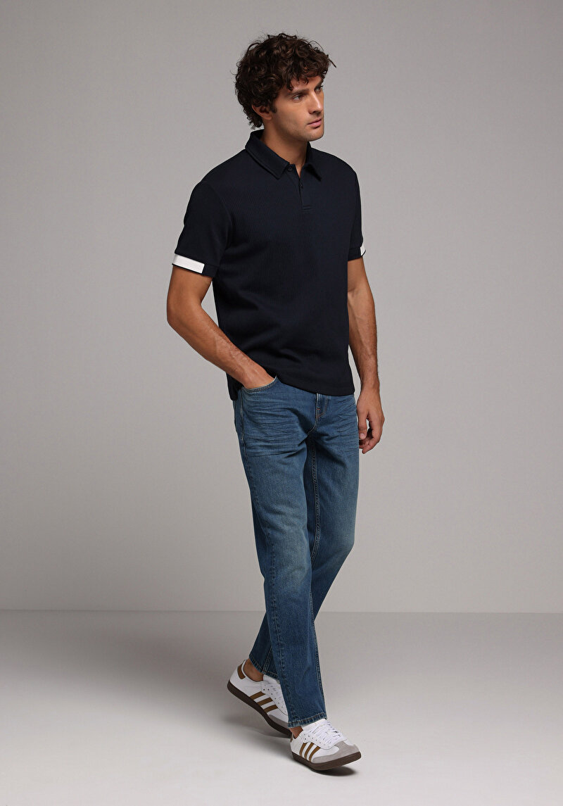 Regular Fit Polo Yaka Düz Erkek Lacivert Kısa Kol Tişört