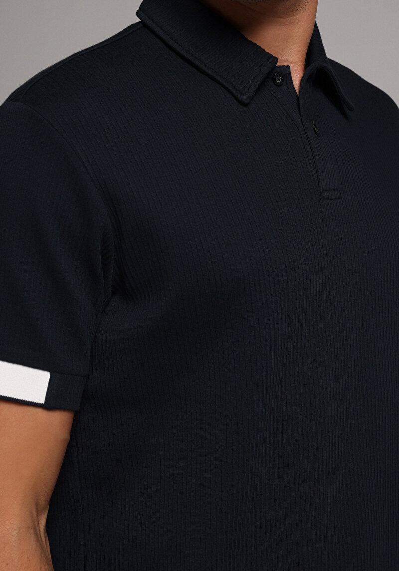 Regular Fit Polo Yaka Düz Erkek Lacivert Kısa Kol Tişört