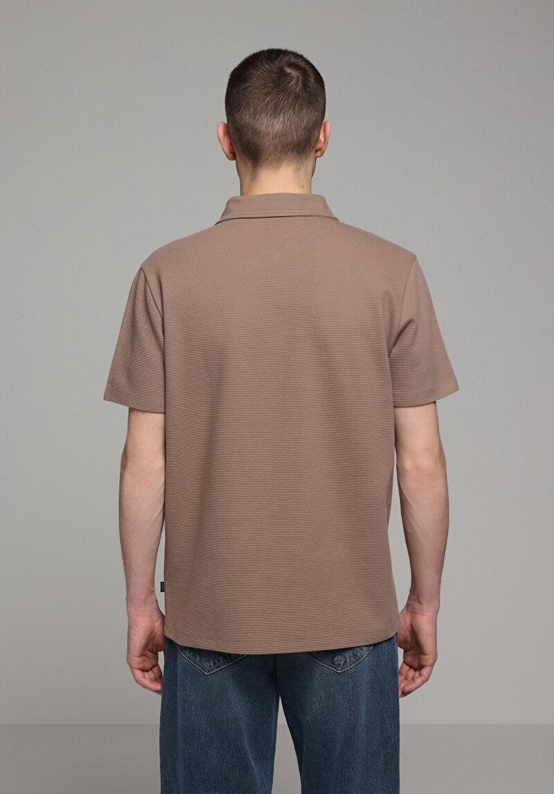 Regular Fit Polo Yaka Düz Erkek Gri Kısa Kol Tişört