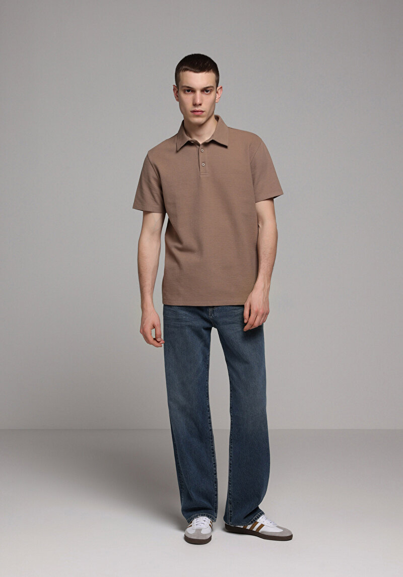 Regular Fit Polo Yaka Düz Erkek Gri Kısa Kol Tişört