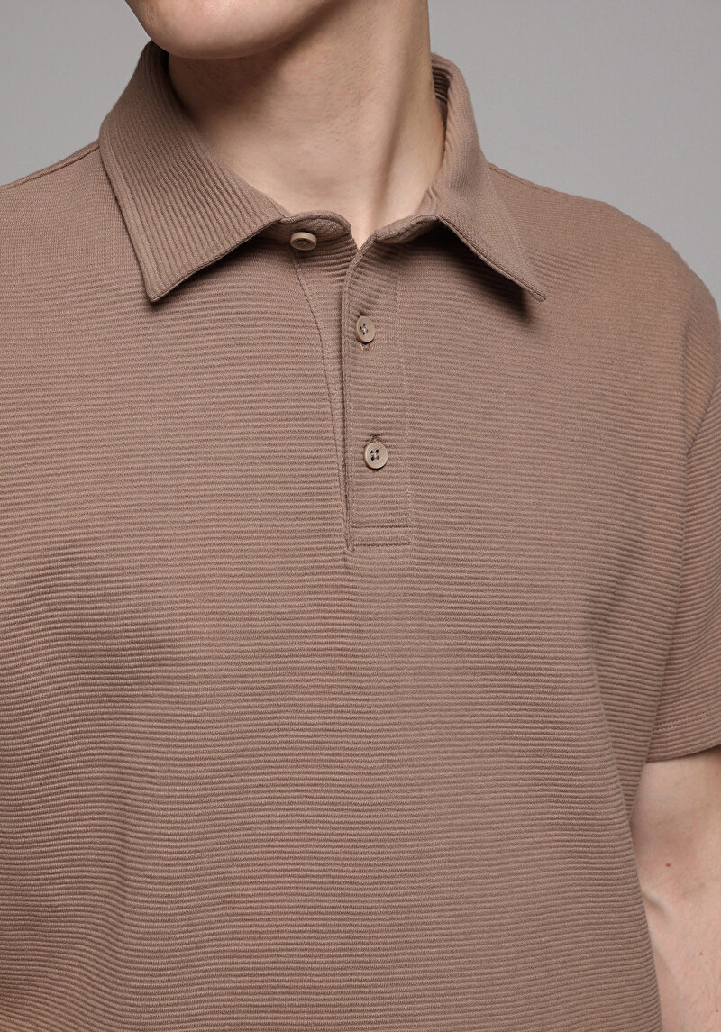 Regular Fit Polo Yaka Düz Erkek Gri Kısa Kol Tişört