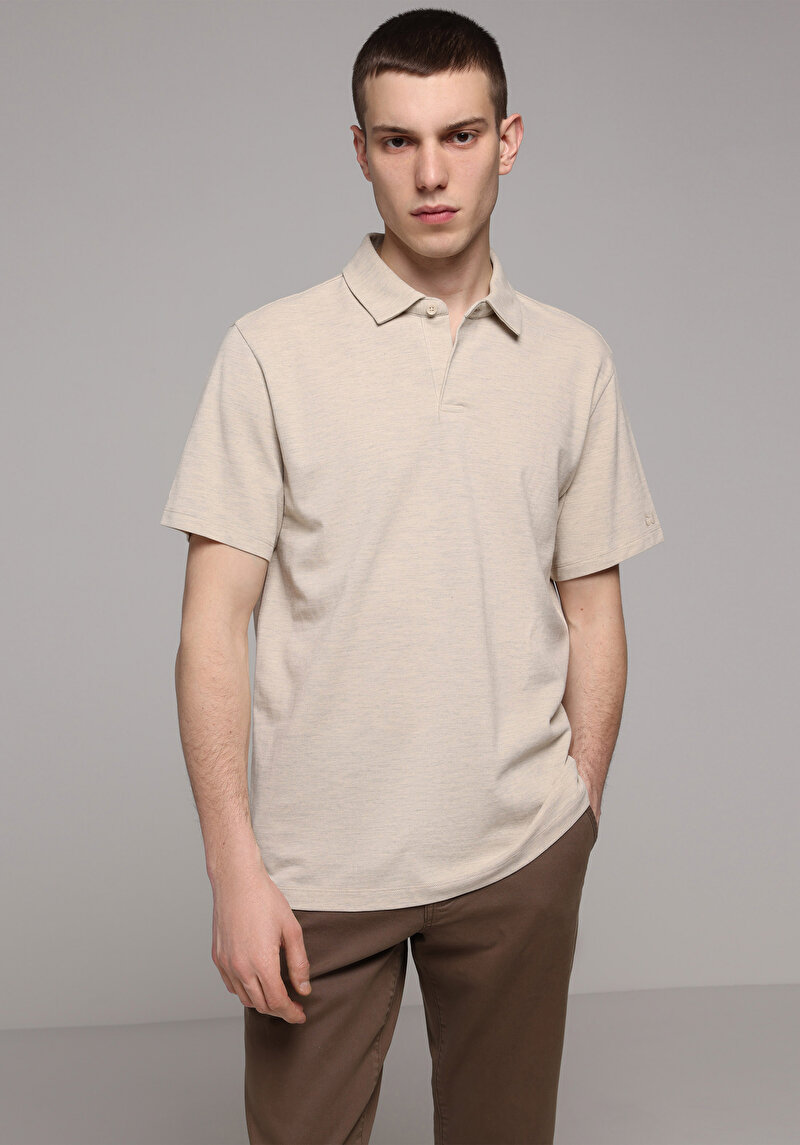 Regular Fit Polo Yaka Düz Erkek Taş Kısa Kol Tişört