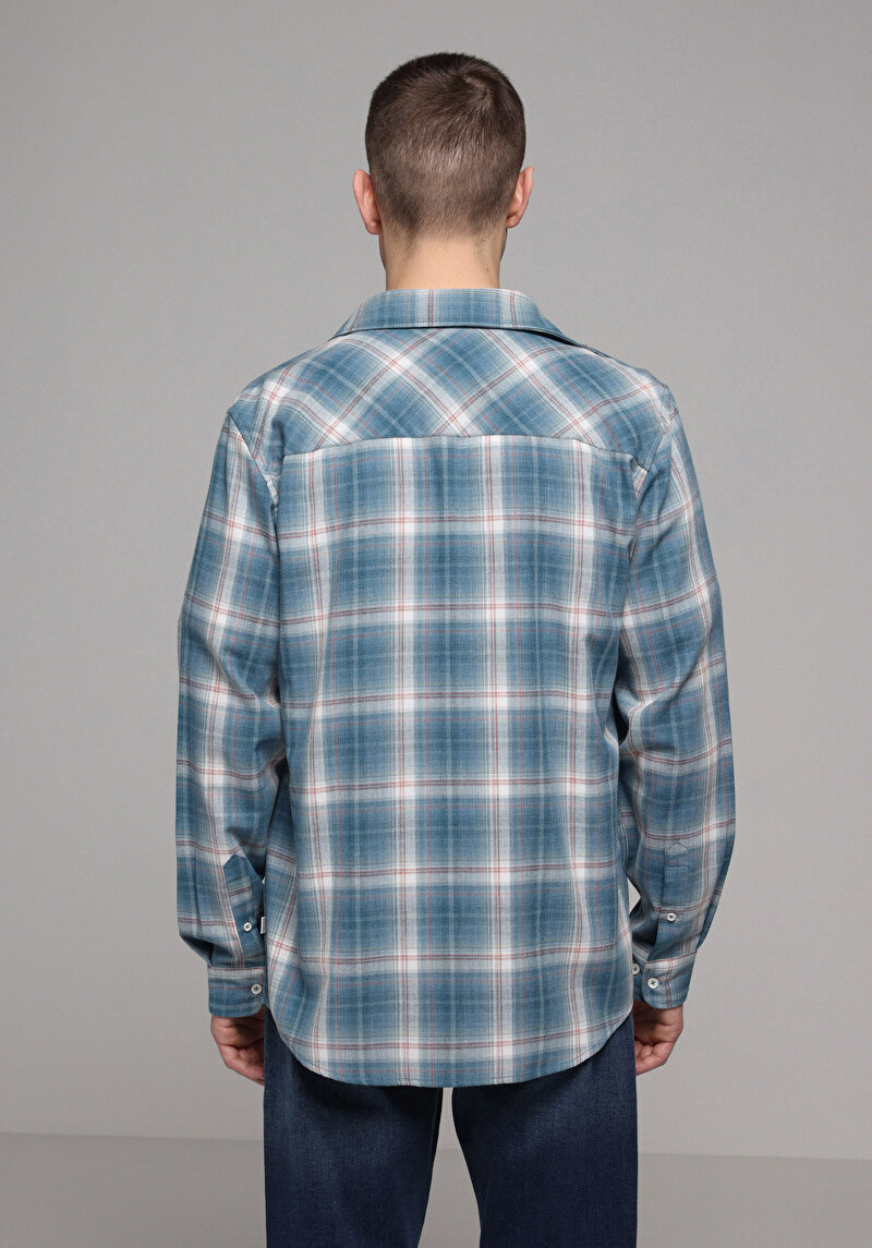 Regular Fit Shirt Neck Ekoseli Erkek Yeşil Uzun Kol Gömlek