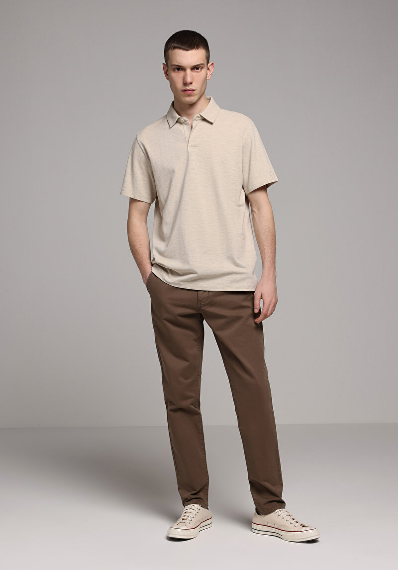 Regular Fit Polo Yaka Düz Erkek Taş Kısa Kol Tişört