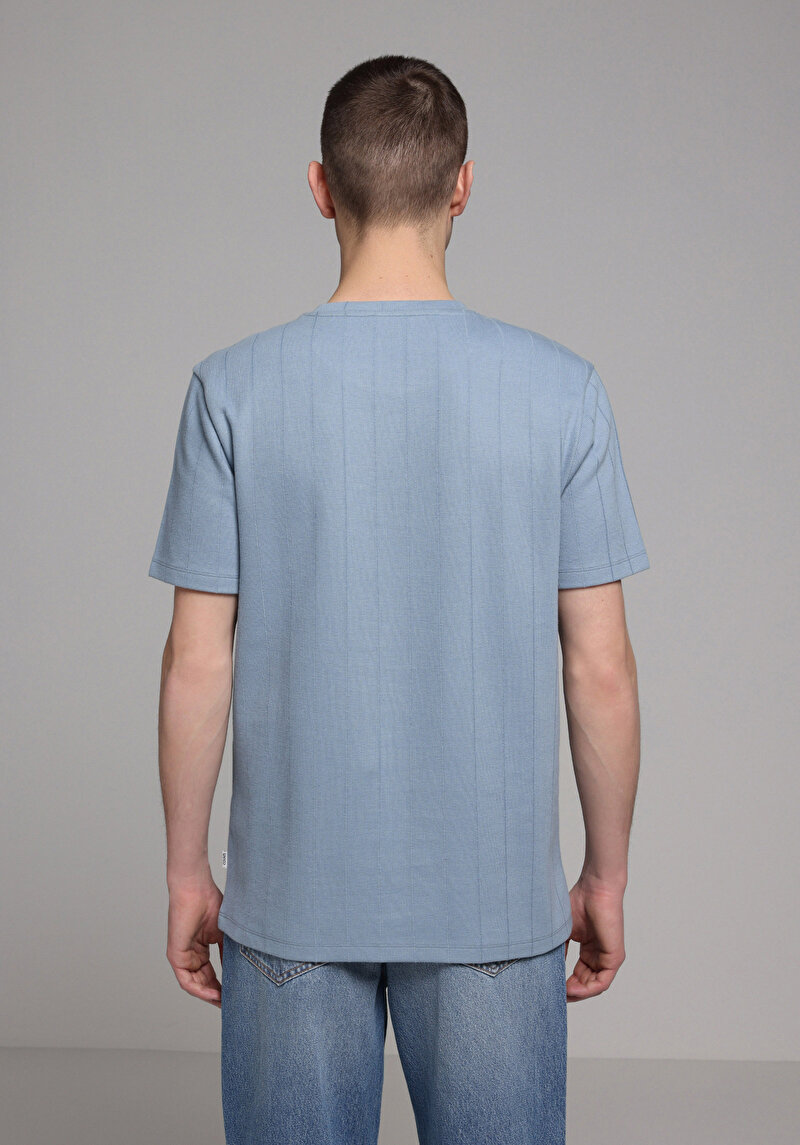 Regular Fit Yuvarlak Yaka Düz Erkek Mavi Kısa Kol Tişört