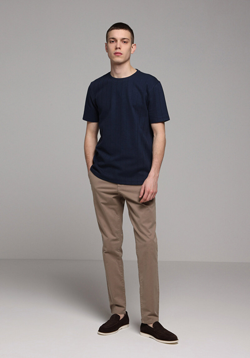 Regular Fit Yuvarlak Yaka Düz Erkek Lacivert Kısa Kol Tişört