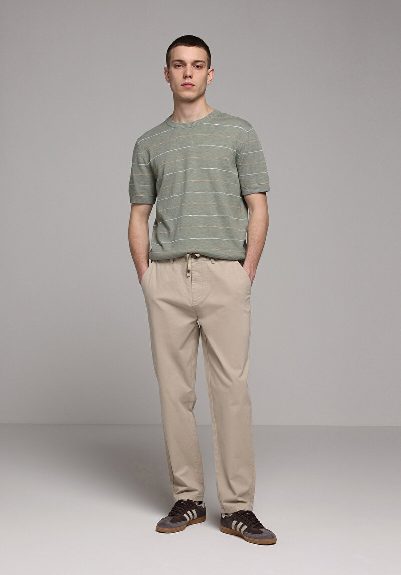 Regular Fit Orta Bel Düz Paça Erkek Bej  Pantolon