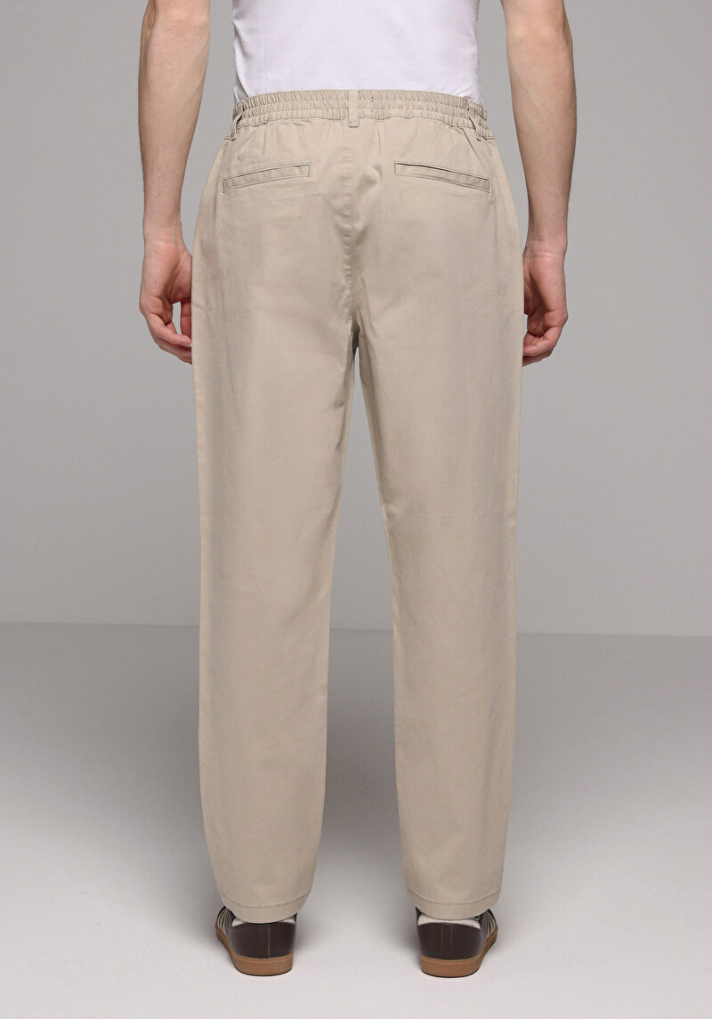 Regular Fit Orta Bel Düz Paça Erkek Bej Pantolon
