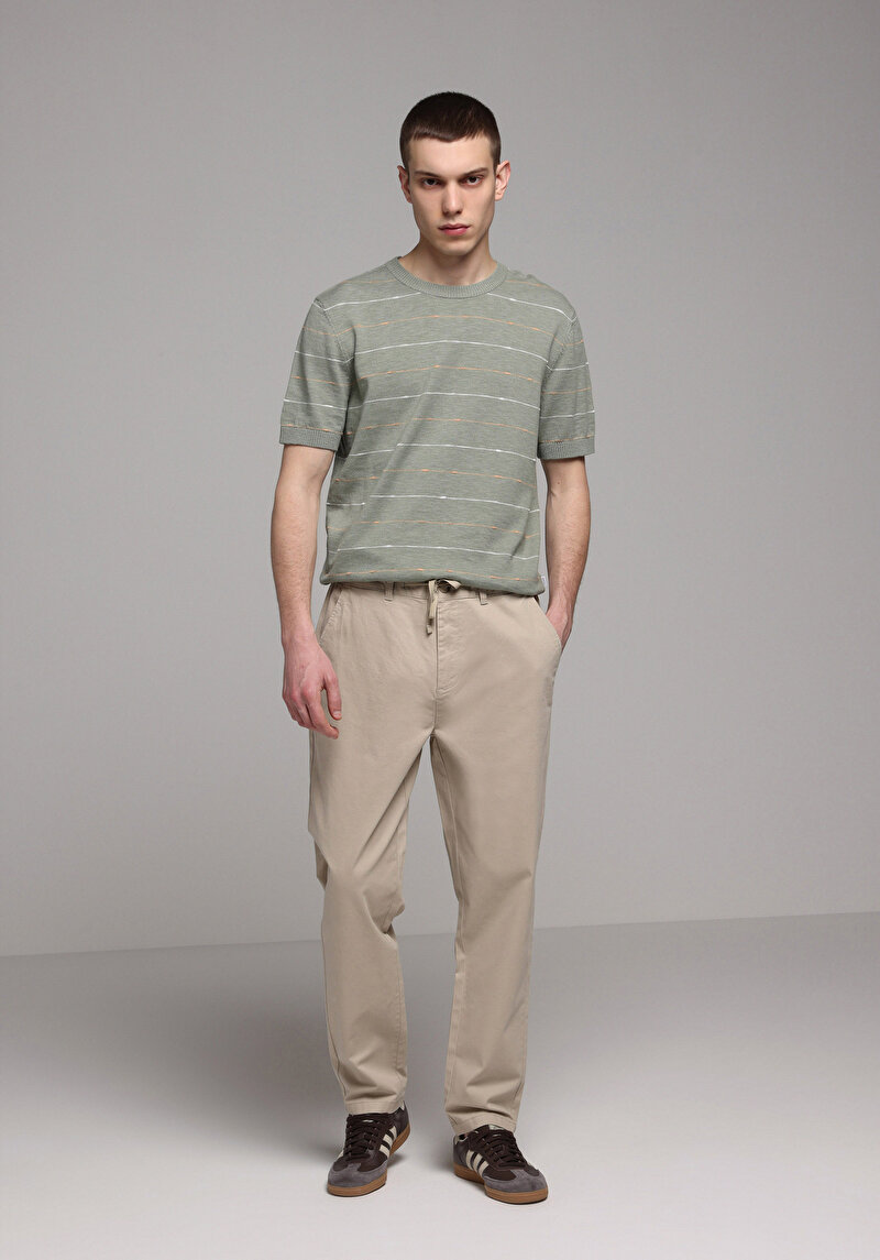 Regular Fit Orta Bel Düz Paça Erkek Bej  Pantolon