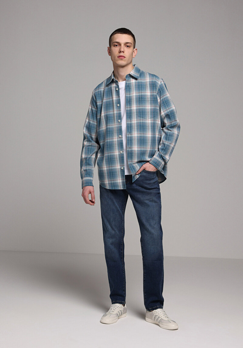 Regular Fit   Erkek Dark İndigo Denim Jean Pantolon