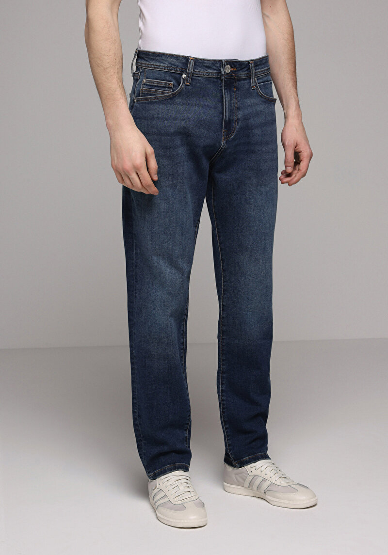 Regular Fit   Erkek Dark İndigo Denim Jean Pantolon