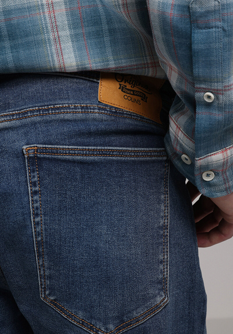 Regular Fit   Erkek Dark İndigo Denim Jean Pantolon