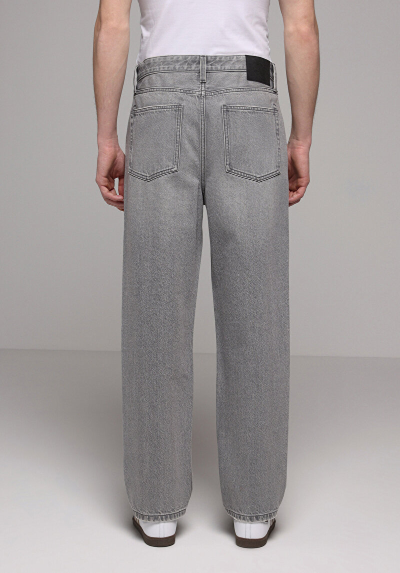 Baggy Fit Erkek Grey Denim Jean Pantolon