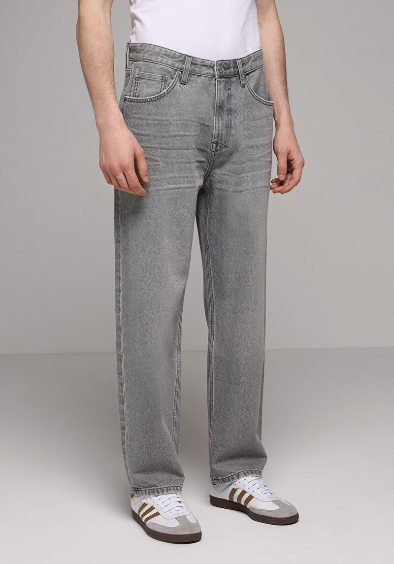 Baggy Fit   Erkek Grey Denim Jean Pantolon