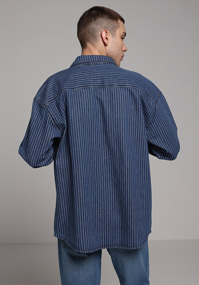 Oversize Fit   Erkek Stripe Denim Shacket