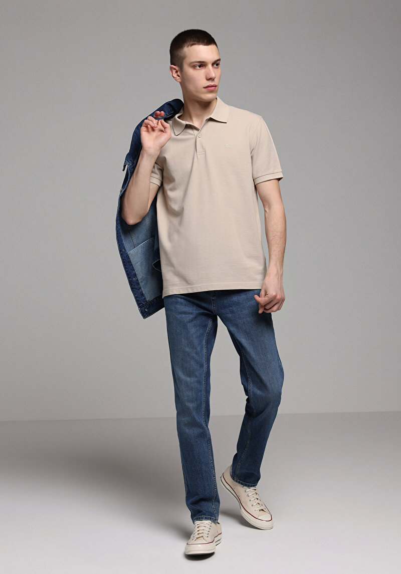 Straight Fit   Erkek Mid İndigo Denim Jean Pantolon