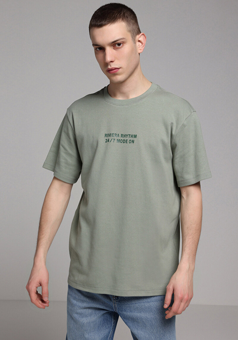 Comfort Fit Yuvarlak Yaka Düz Erkek Yeşil Kısa Kol Tişört