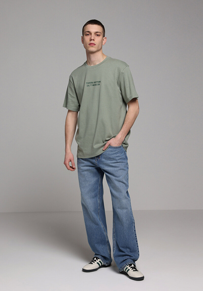 Comfort Fit Yuvarlak Yaka Düz Erkek Yeşil Kısa Kol Tişört