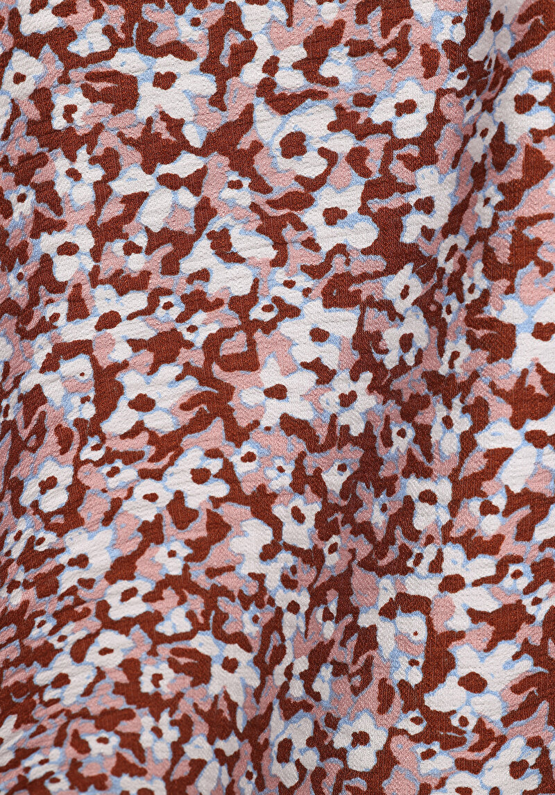 Fashion Fit Yuvarlak Yaka Çiçekli Kadın Kahverengi Uzun Kol Gömlek