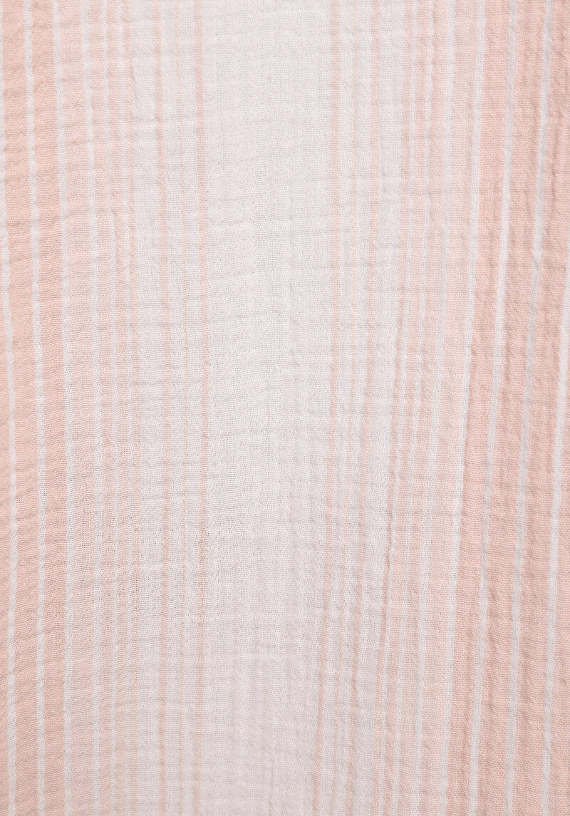 Oversize Shirt Neck Çizgili Kadın Turuncu Uzun Kol Gömlek