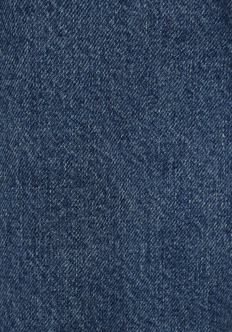 Baggy Fıt Orta Bel Daralan Paça Kadın Mid İndigo Denim Jean Pantolon