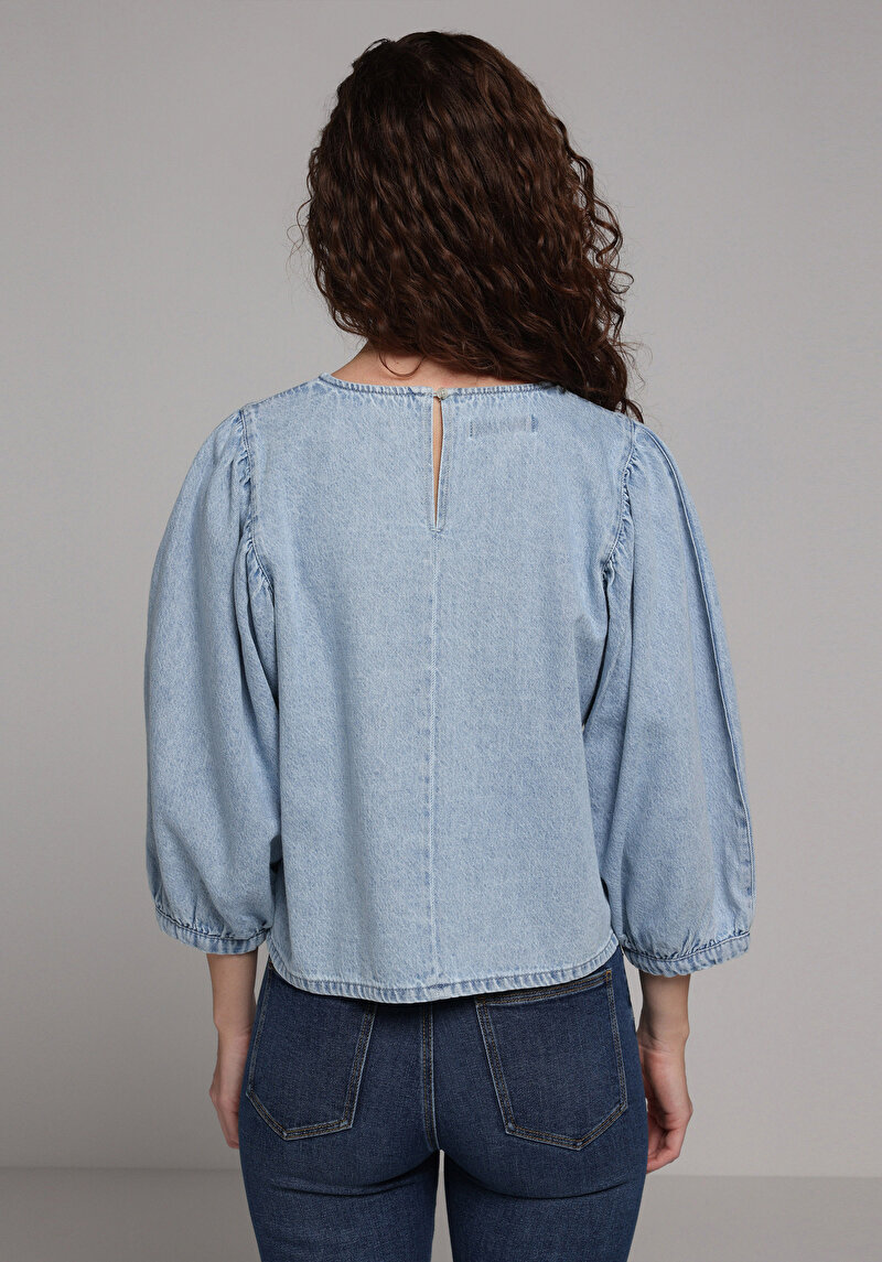 Regular Fit   Kadın Light İndigo Denim  Gömlek