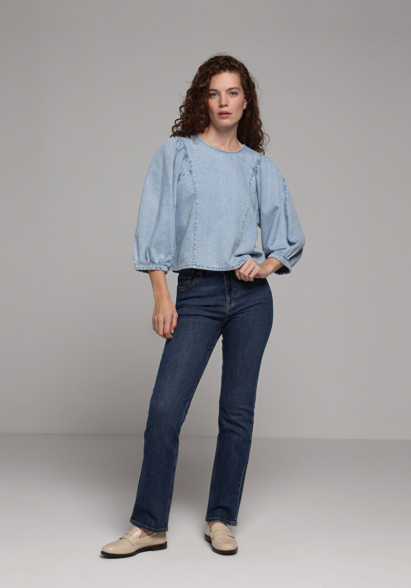 Regular Fit   Kadın Light İndigo Denim  Gömlek