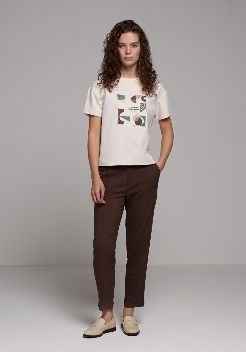 Regular Fit Yüksel Bel Düz Paça Kadın Kahverengi  Pantolon