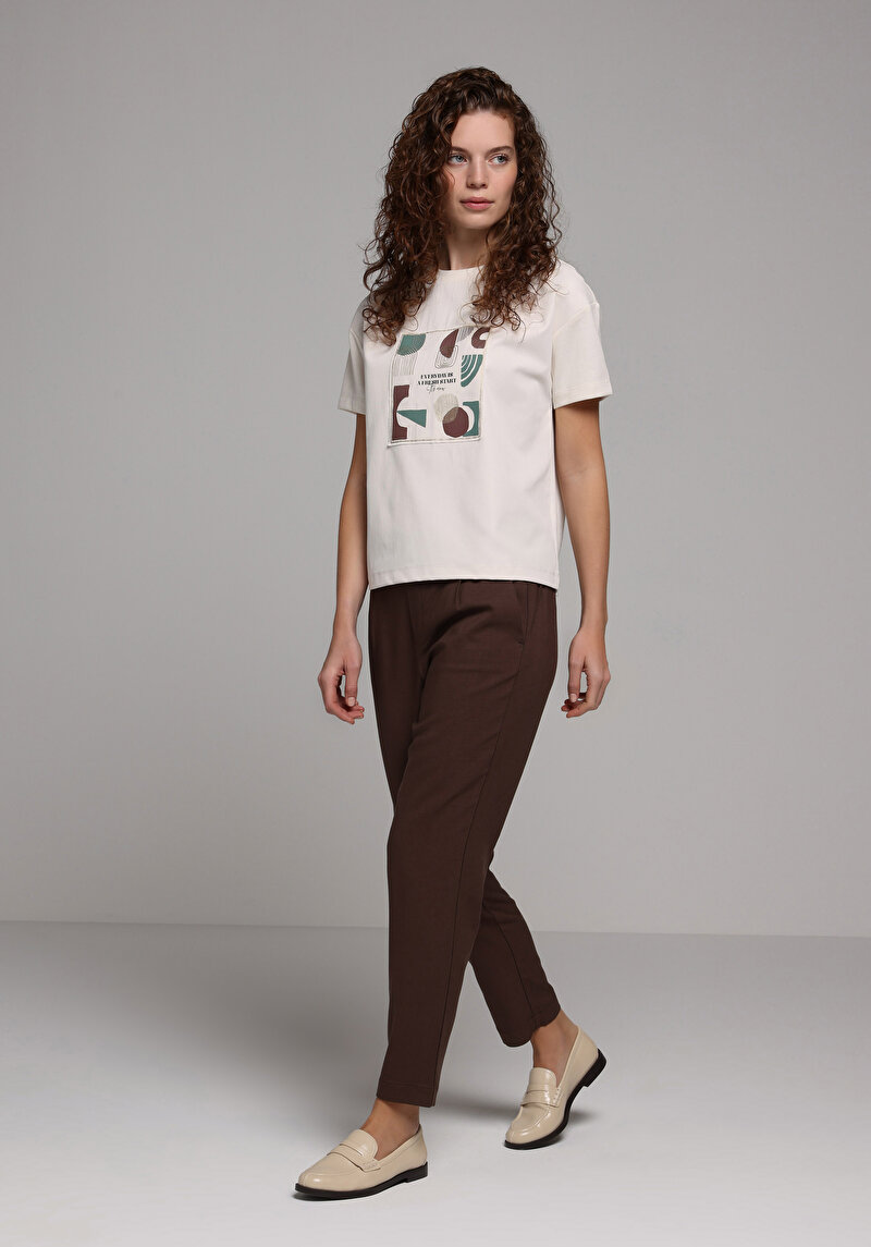 Regular Fit Yüksel Bel Düz Paça Kadın Kahverengi Pantolon