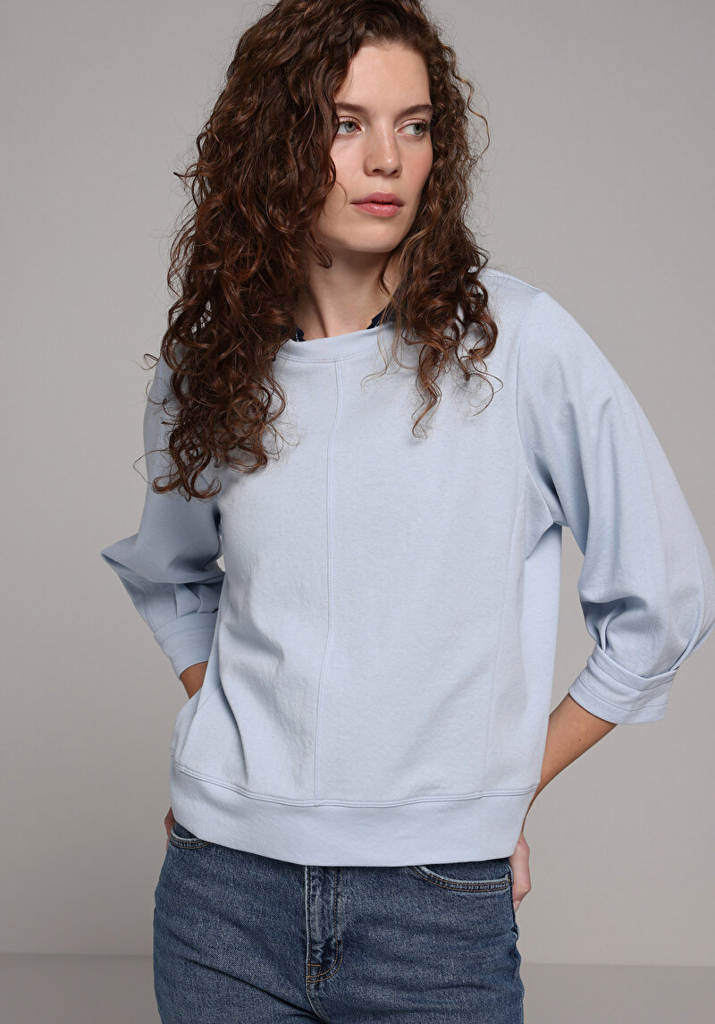 Regular Fit Yuvarlak Yaka Düz Kadın Mavi Sweatshirt