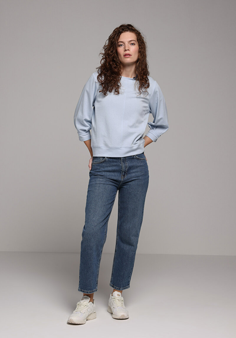 Regular Fit Yuvarlak Yaka Düz Kadın Mavi Sweatshirt